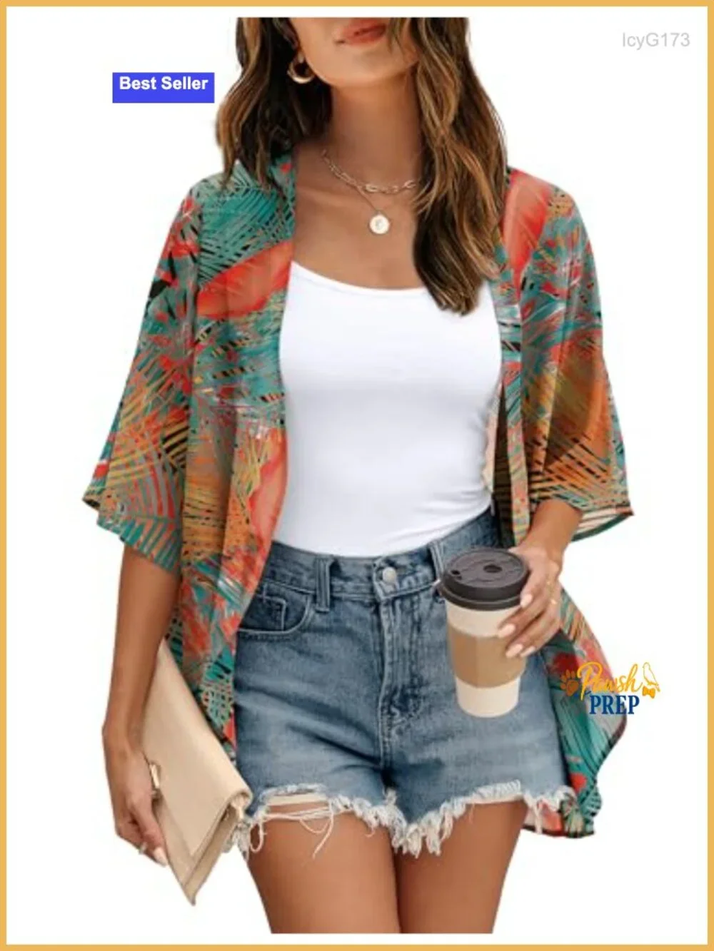 Women's Sheer Beach Cover Up Cardigan 3/4 Sleeve Loose Fit Flowy Lightweight